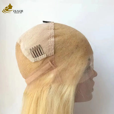 Full Front Lace 613 Rambut Manusia Wig lurus tanpa lem Blonde