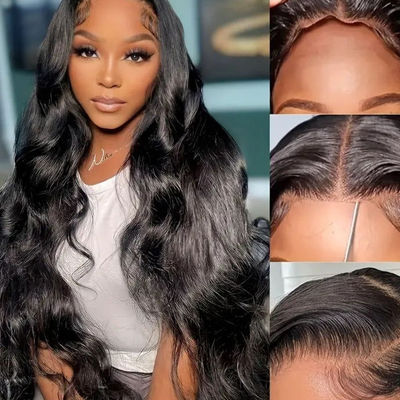 Tanpa lem disesuaikan rambut manusia wig tubuh gelombang depan renda wig untuk dijual