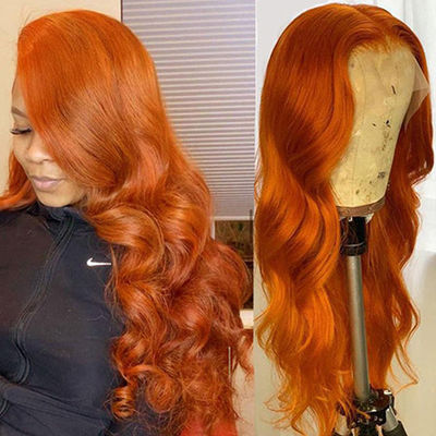 Oranye Ginger Rambut Manusia Lolos Wave Perhiasan Bagian Depan renda