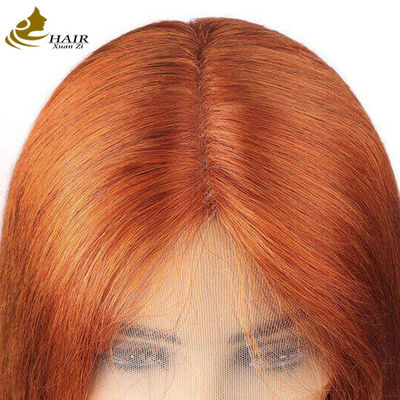 Oranye Ginger Rambut Manusia Lolos Wave Perhiasan Bagian Depan renda