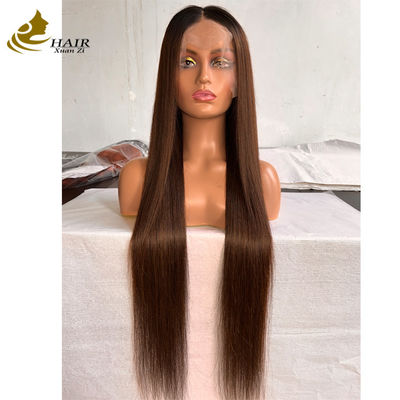 kualitas 4# Warna 28 inci Lurus 100% Rambut Manusia Virgin Wig Renda Rambut Manusia Renda Depan 13*4 pabrik