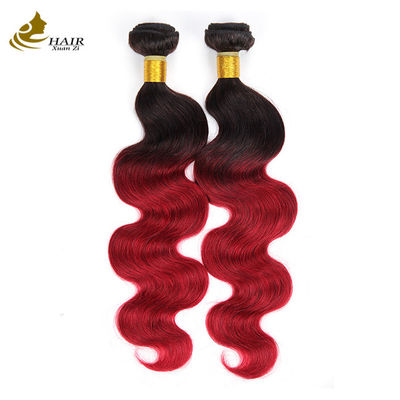 Merah Ombre Warna Brazil Rambut Manusia Bundel Dengan Penutupan