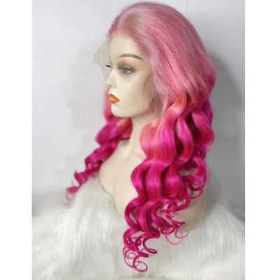 Disesuaikan Warna Pink Gelombang Rambut Manusia Rambut renda Wig Untuk Dijual