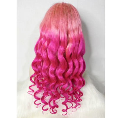 Disesuaikan Warna Pink Gelombang Rambut Manusia Rambut renda Wig Untuk Dijual