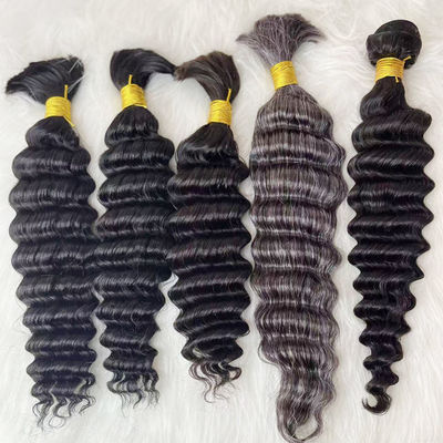 Double ditarik Deep Wave Virgin Human Hair Bulk Untuk mengikat hitam alami