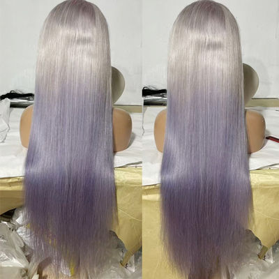 Wig Eropa Baru Purple Long Gradient Cahaya Grey Bagian Depan Wig renda