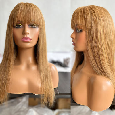 Straight 27# Warna Rambut Manusia Perawan Brasil Frontal Wigs dengan Bangs
