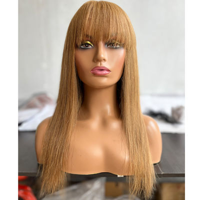 Straight 27# Warna Rambut Manusia Perawan Brasil Frontal Wigs dengan Bangs