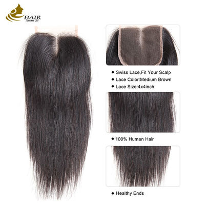 100% Rambut Manusia 4*4 Tutup renda Warna alami Tutup renda lurus Brasil