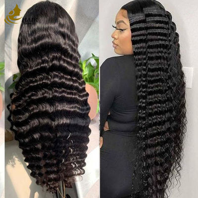 13*4 renda Deep Curly Wave rambut manusia wig alami hitam rambut perawan wig