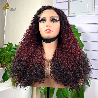 Mudah Pakai Nyaman Top Sutra Tanpa Lem Full Lace Wig 5*5 Pixie Curly Human Hair T berwarna