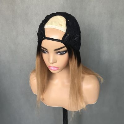 U Part Wig T1b/27 Warna Pemula Friendly Straight Glueless Protective Style Rambut Manusia Wig 150% Densitas