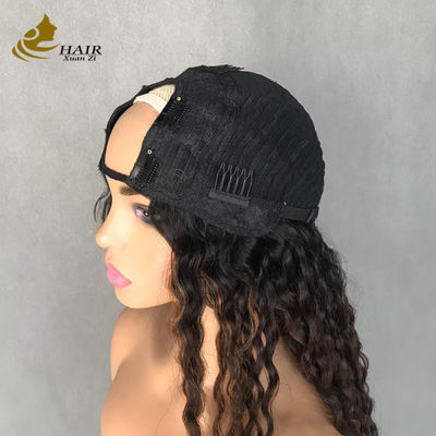 Wig Rambut Manusia Kustom Warna-warni Gelombang Keriting Panjang Berbentuk U 1b/4/27