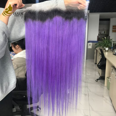 T1b/Purple Virgin Human Straight Hair 13*6 Lace Front Closure dengan Lace Brown Cahaya