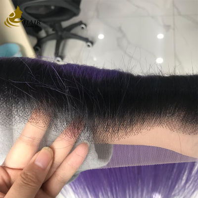 T1b/Purple Virgin Human Straight Hair 13*6 Lace Front Closure dengan Lace Brown Cahaya