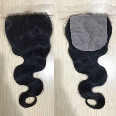 Tutup Renda Rambut Manusia Pass The Needle 4*4 Renda Transparan Gelombang Tubuh Penutup Hitam Alami