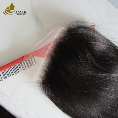 Penutup renda rambut manusia lurus hitam alami 20 inci transparan 4*4 untuk dijual