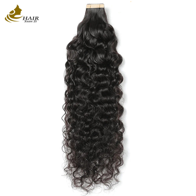20 Inch Natural Black Water Wave Tape Dalam Ekstensi Rambut Manusia
