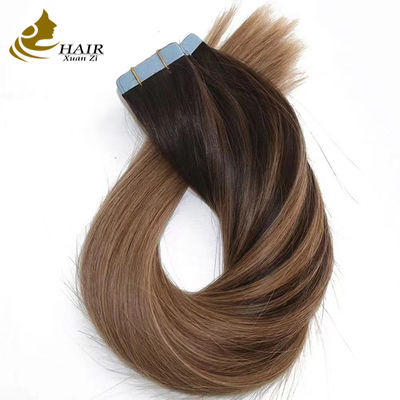 Warna yang disesuaikan 100% asli Virgin Human Hair Tape In Hair Extensions Straight Human Hair Extensions