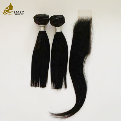 2 potongan 10 inci rambut bundel dan HD 2 * 6 rambut penutupan Perawan rambut manusia alami Hitam lurus rambut weft