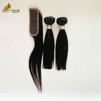 2 potongan 10 inci rambut bundel dan HD 2 * 6 rambut penutupan Perawan rambut manusia alami Hitam lurus rambut weft
