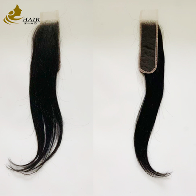 Rambut Manusia Perawan 10 inci Warna Hitam Alami Lurus Bundel Rambut Dengan Penutup Rambut HD 2*6 10 inci