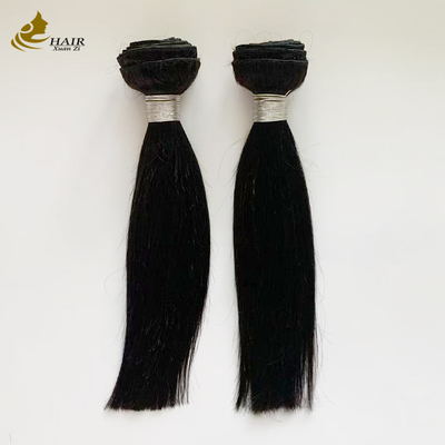 Rambut Manusia Perawan 10 inci Warna Hitam Alami Lurus Bundel Rambut Dengan Penutup Rambut HD 2*6 10 inci