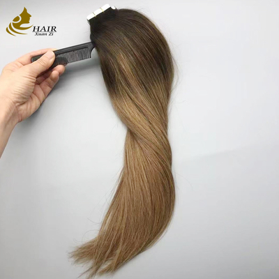 100% asli Virgin Human Hair Tape In Hair Extensions B2/6 Warna lurus ekstensi rambut