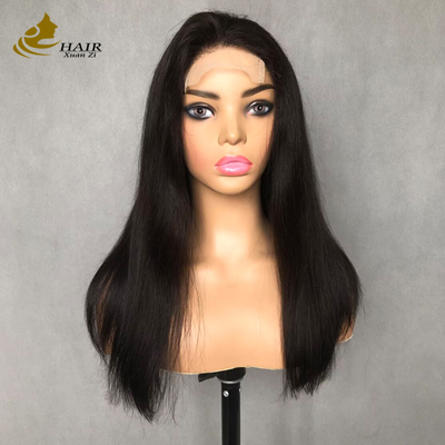 Rambut Manusia Lurus Hitam Alami 22 inci 4*4 Wig Renda Depan