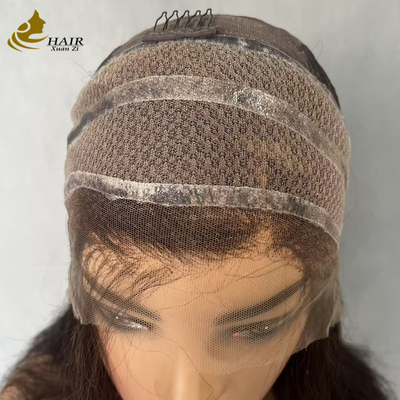 Rambut Manusia Vietnam Tanpa Lem, Wig Depan renda lurus Dengan Silikon
