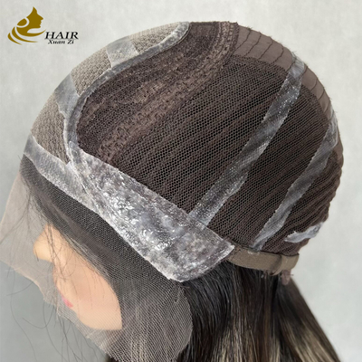 Rambut Manusia Vietnam Tanpa Lem, Wig Depan renda lurus Dengan Silikon