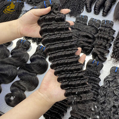 kualitas Grosir Kualitas Tinggi Vietnam Deep Wave Natural Black Virgin Human Hair pabrik